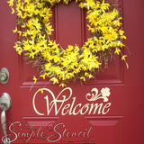 Welcome Vinyl Decal on Red Front Door using Oracal 814 Ivory Vinyl - Photo courtesy of TheSimpleStencil.com